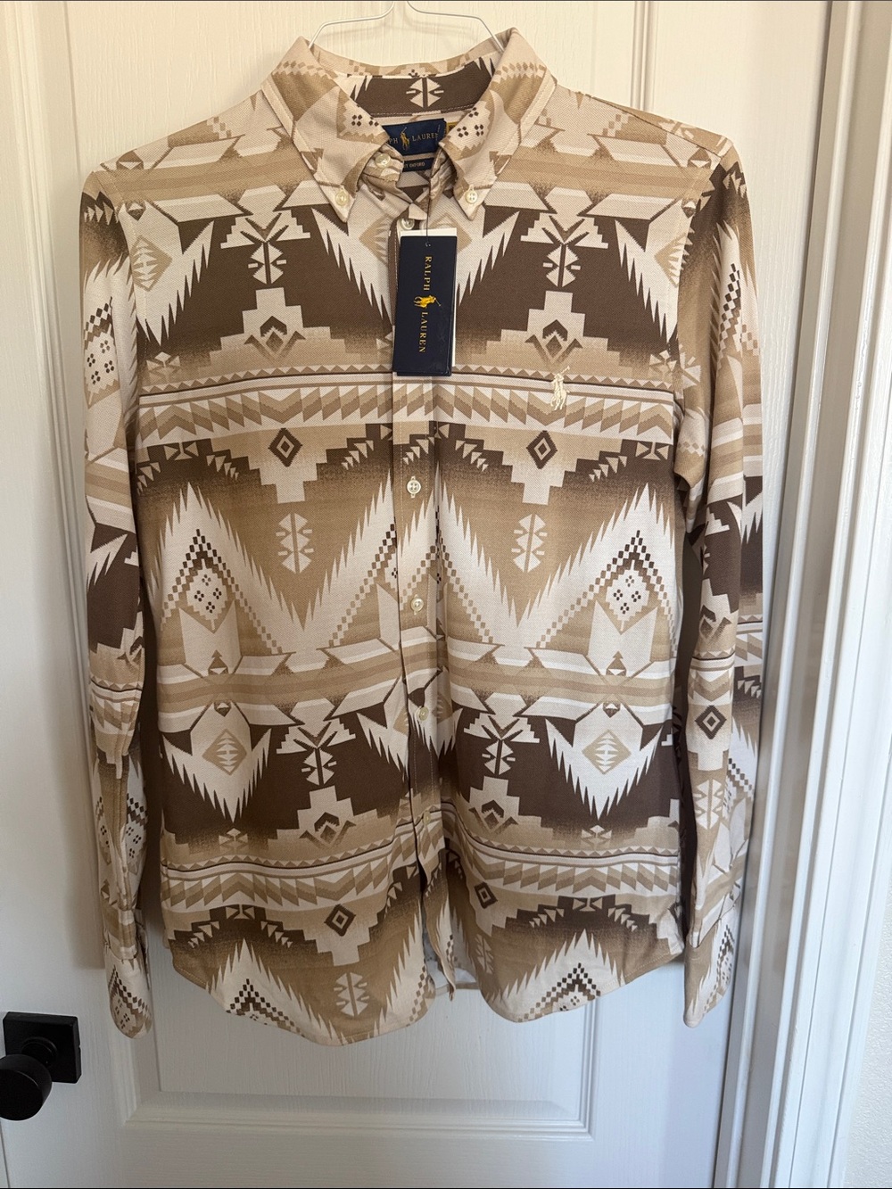 Ralph Lauren Beige and Brown Aztec-Print Button-Down Shirt